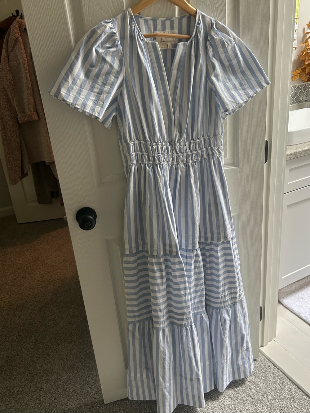By Anthropologie The Somerset Maxi Dress- Blue & White Striped Tiered Maxi Dress - Picture 2 of 5